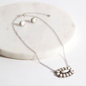 SALE White Buffalo-Inspired Silver Pendant Necklace & Earrings Jewelry Set